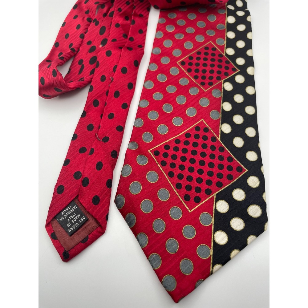 Fratelli Moda Mens Silk Tie Red Black Polka Dot Geometric Handmade Italy Luxury